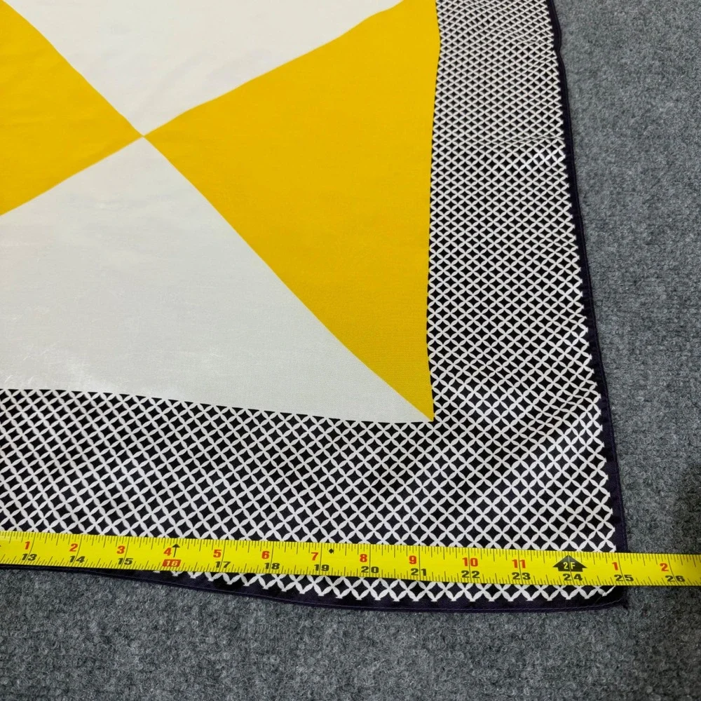 Vintage Geometric Colorblock Square Scarf Yellow White Black Lattice Border 24